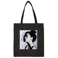 Women Shopping Bag Vintage Girl Print Canvas Shopper Bag Cool Simple Shoulder Handbag Clothes Book Package Bags