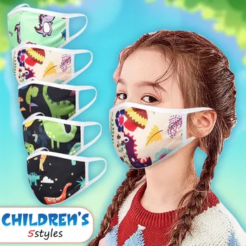 

1PC children's washable anti-spitting protective dinosaur printed cotton mask Washable soft reusable Face Mask Protective #K