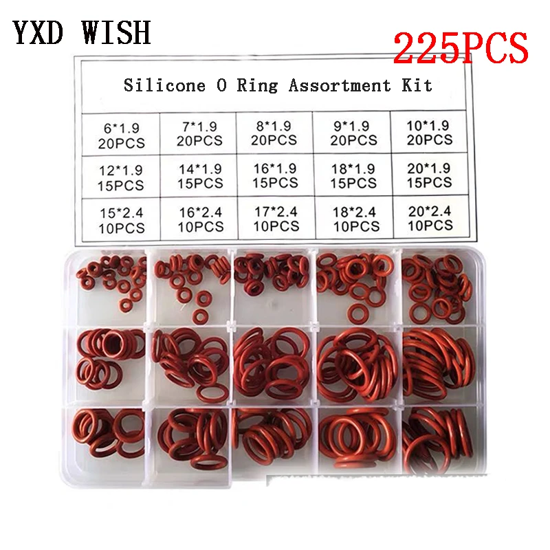 225pcs Box Silicone O Rings Rubber Assortment Kit Red Silicone O Ring Seal Sealing O Rings Silicon Washer Rubber Oring Set Ring Gaskets Aliexpress