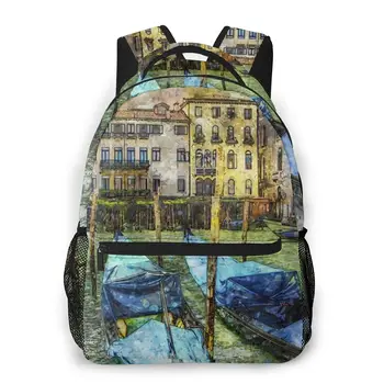 

Fashion Backpack Women Men Unisex Students Backpacks Venice Venetian Evening Gondola Canal Italy Travel bag Bookbag