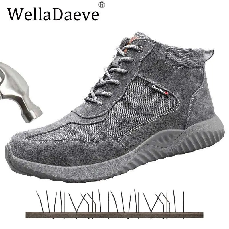 Мужские высокие защитные ботинки со стальным носком; легкая Строительная защитная обувь; прокалываемые рабочие ботильоны; повседневные кроссовки