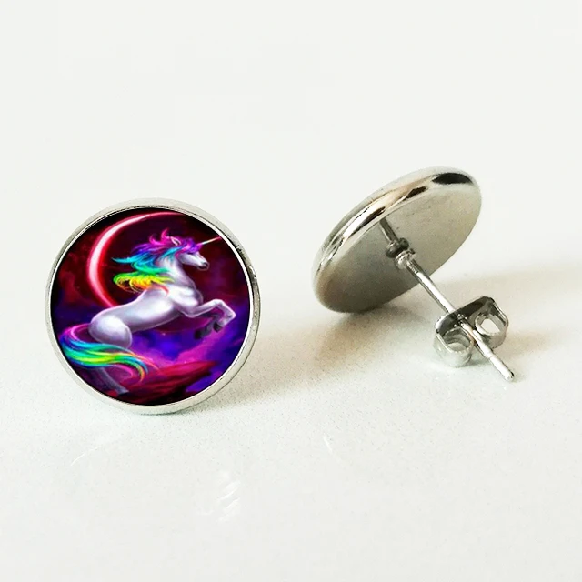 XHDBfashion серьги-гвоздики круглые стеклянные хрустальные серьги Единорог модные