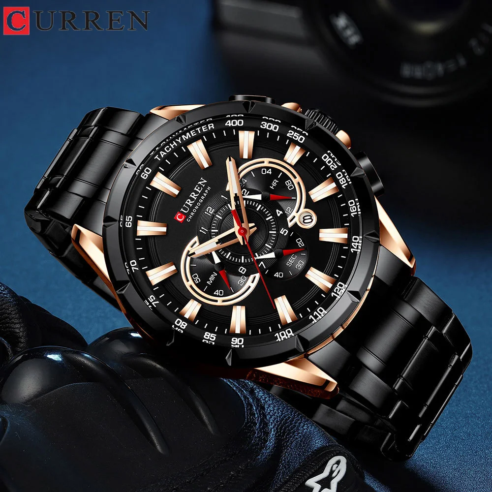 

CURREN Brand Luxury Sport Chronograph Men's Watch Big Dial Stainless Steel Fashion Business Quartz Watches Men Luminous Clock