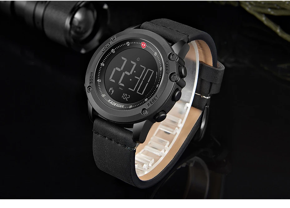 KADEMAN Брендовые мужские цифровые часы 30 м водонепроницаемые спортивные наручные часы Роскошные с ЖК-дисплеем повседневные кожаные часы Relogio Masculino