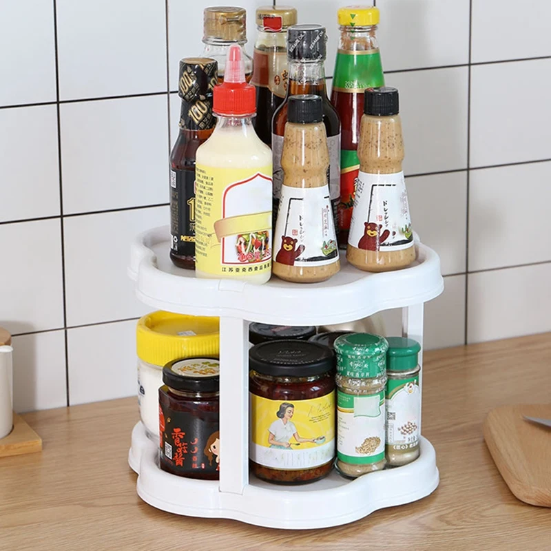 

1PC Spice Rack Organizer Tray 360 Degree Turntable Rotating 2 Stand For Dining Table Kitchen Counters Cabinet