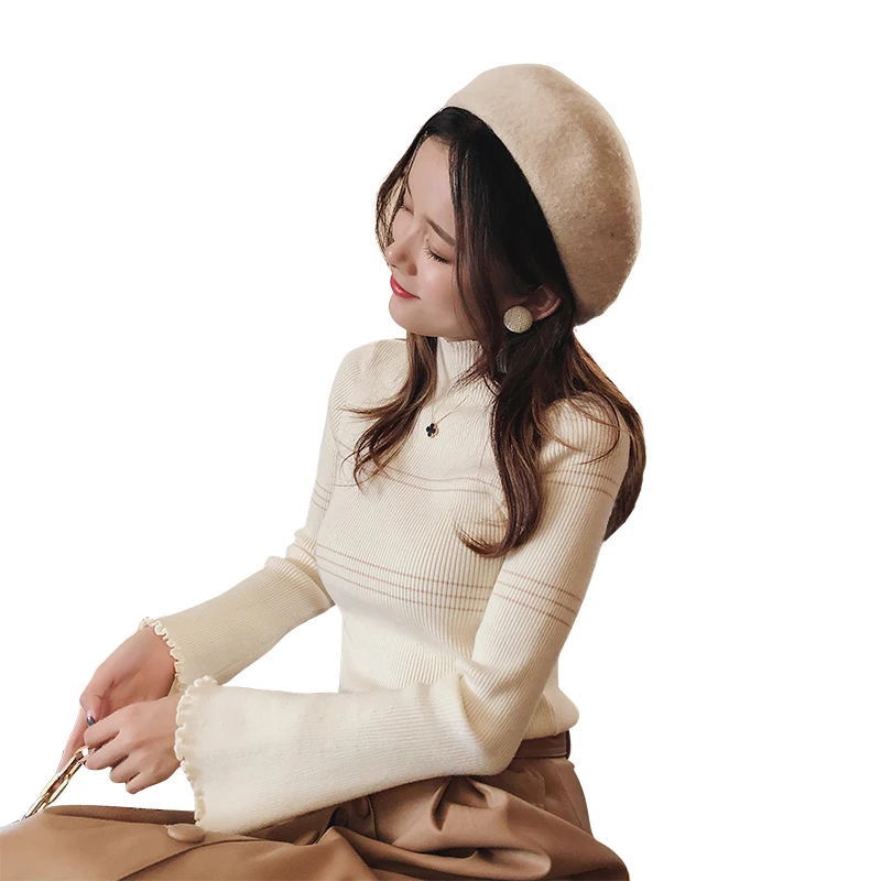 Achat Mishow chandails 2018 tricoté fond à manches longues solide pull femmes rayé pull automne vêtement tricoté d hiver Fit hauts MX18D5136