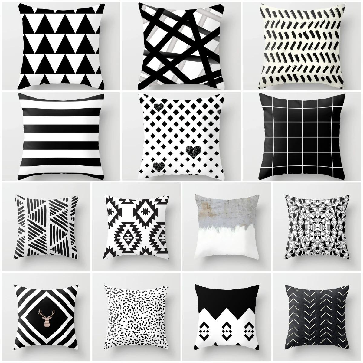 45 45cm Nordic Black And White Cushion Cover Polyester Geometric
