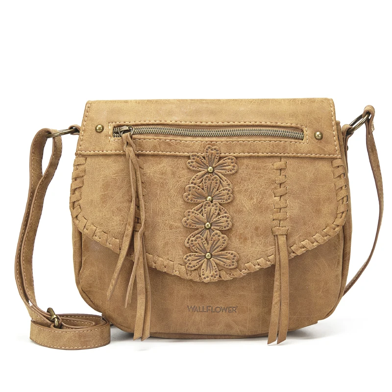 Annmouler Designer Women Handbag Purse Pu Leather Shoulder Bag Flower Crossbody Bag Small Ladies Messenger Brown Lace Totes