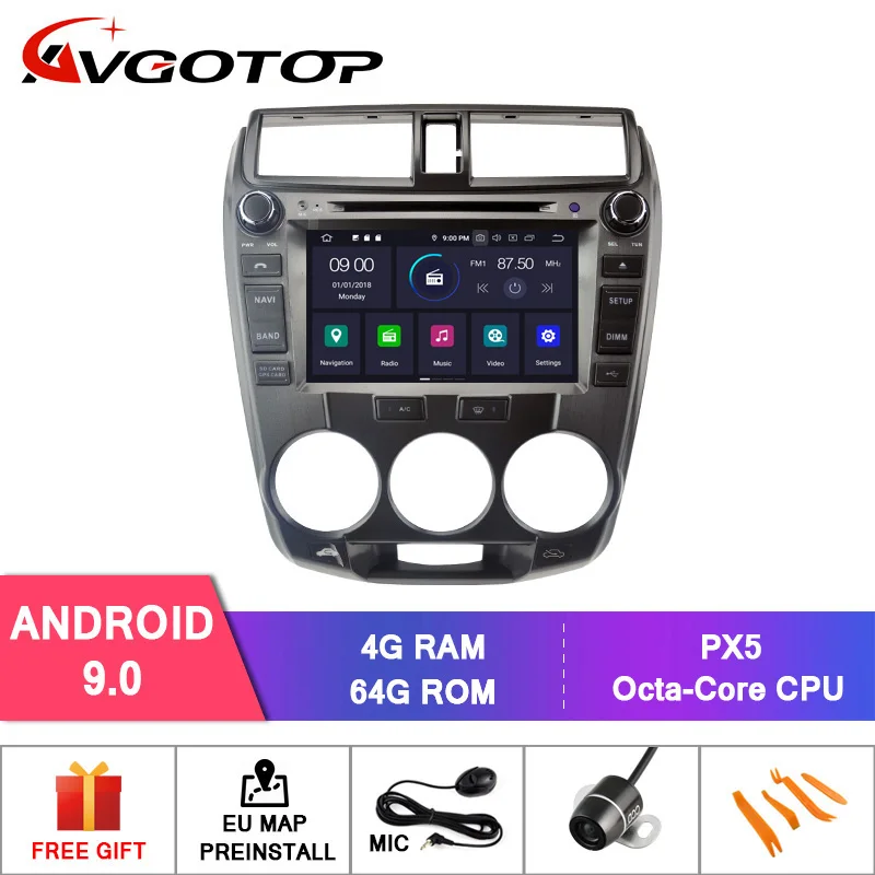Sale AVGOTOP Android 9.0 4GB+64GB CAR DVD PLAYER for HONDA CITY IPS HD Screen NAVIGATION 1