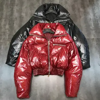

2020 Winter Zipper Pocket Glossy Down Parka Cotton Short Jacket Women Light Down Jacket Women Fashion Hooded Short Large Jacket