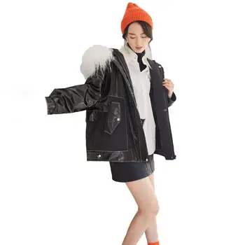 

Girl's Winter Short Thin Loose Warm White Duck Down Coat Big Real Wool Fur Collar