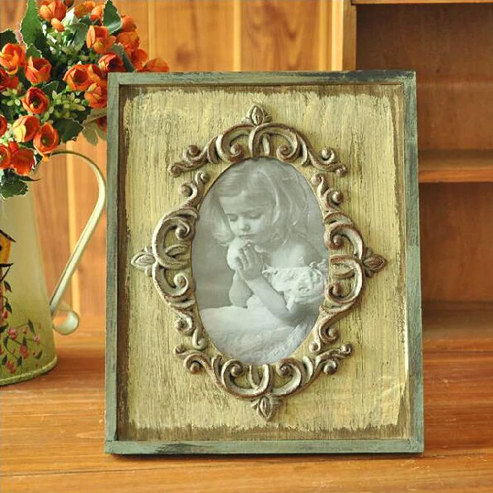 Photo Frame Shelf Wooden DIY Crafts Standing Desk Decoration Vintage Christmas Wedding Pictures Family Gift Home