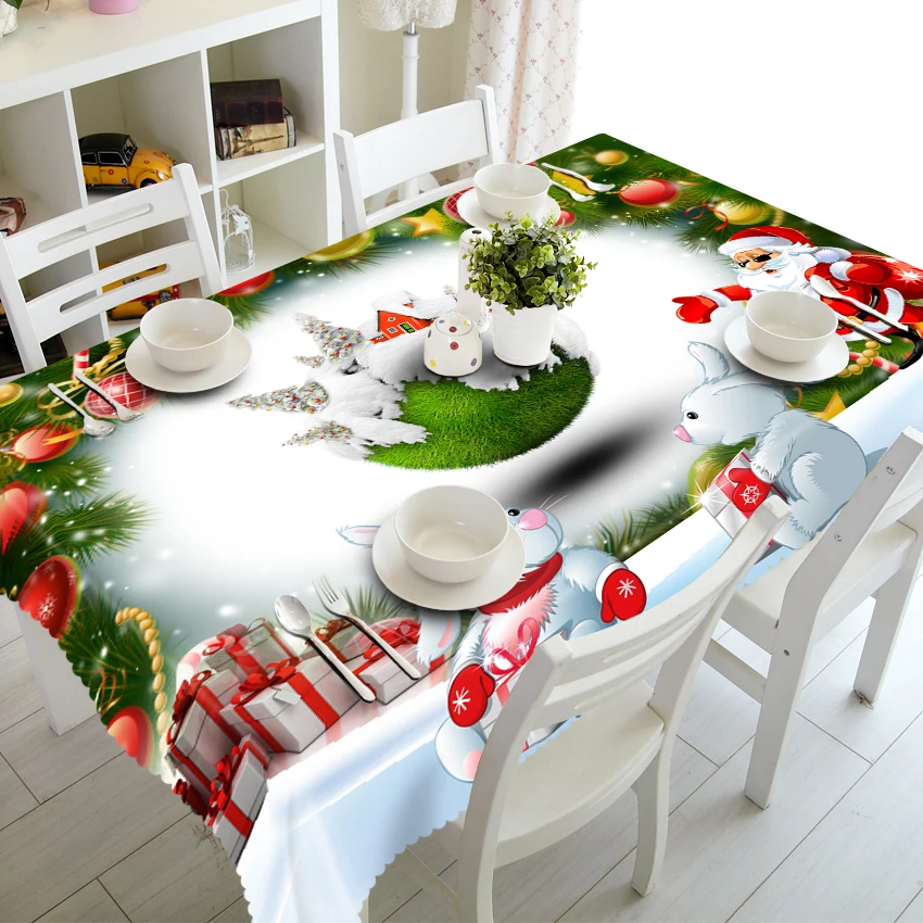 

Christmas Table cloth Polyester New Year Gift Series Dustproof 3D Table Cover Rectangular / Round Wedding tablecloth