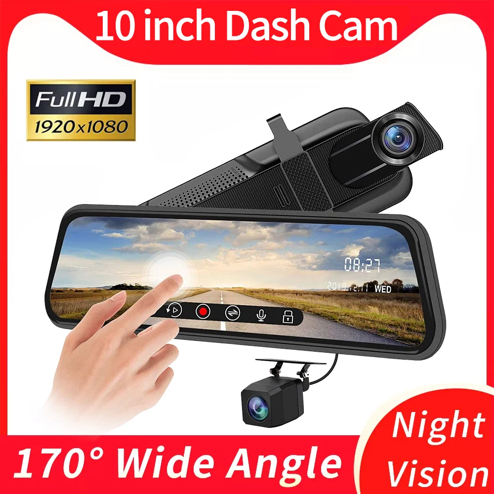10in Dual Lens DVR Dash Cam Car Stream Media Video Camera Recorder Night Vision 