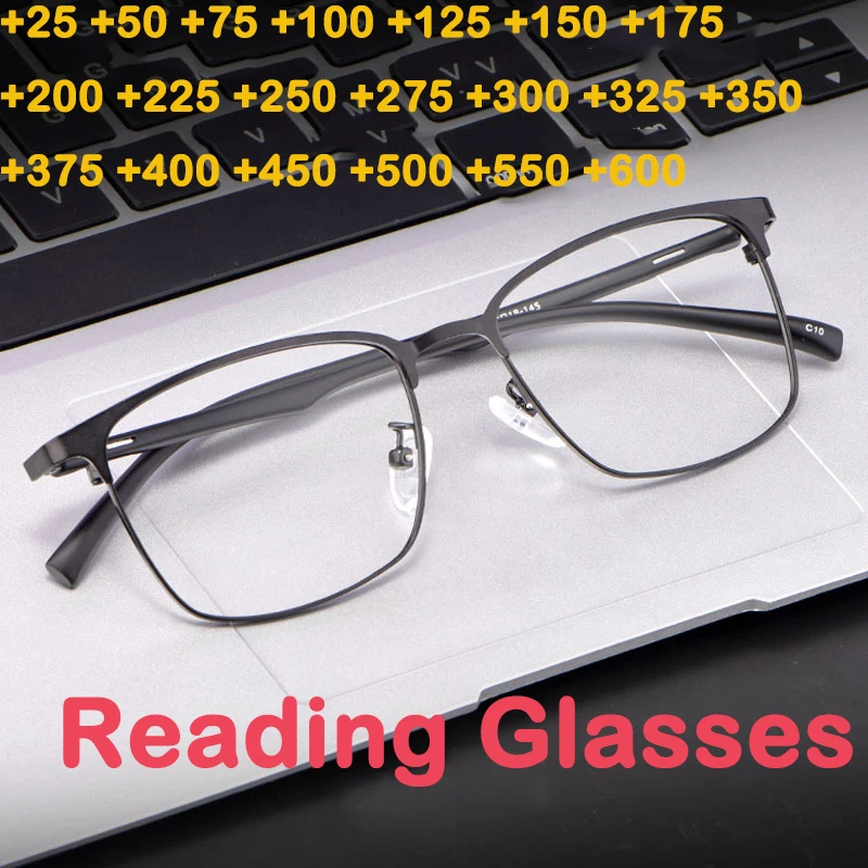 

Небьющиеся очки для чтения с линзами CR39, мужские ретро оптические очки для чтения, полноразмерные удобные Пружинные шарниры с диоптриями от + 25 до 600