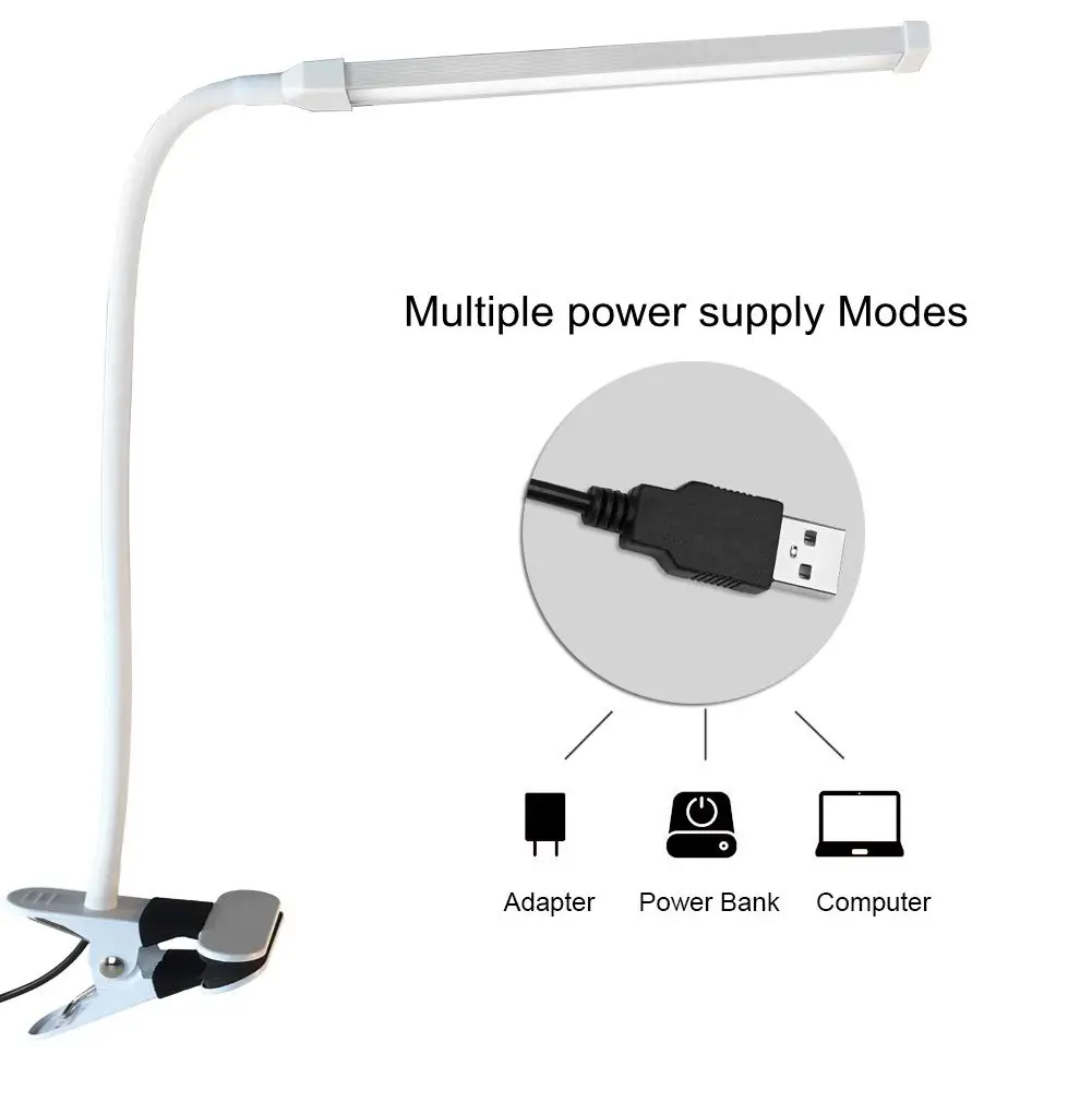 Гибкий светодиодный Настольный светильник с зажимом, Офисная Настольная лампа с зажимом, настольная лампа для спальни, гостиной, светодиодный свет, 2 уровня яркости и цвета