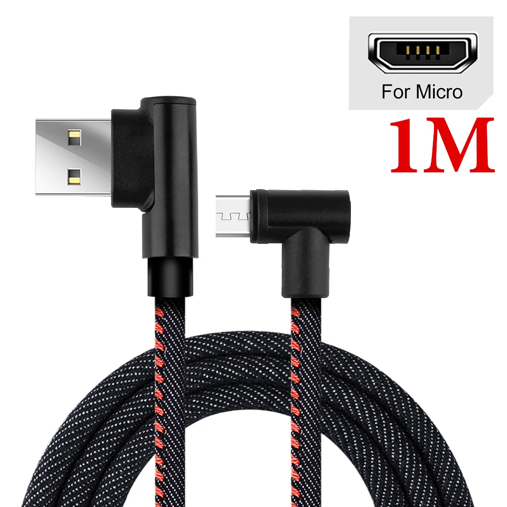 Micro USB кабель 2A быстрое зарядное устройство USB шнур для IOS 90 градусов локоть нейлон плетеный кабель для передачи данных для samsung/sony/Xiaomi Android телефон - Цвет: Black For Micro USB