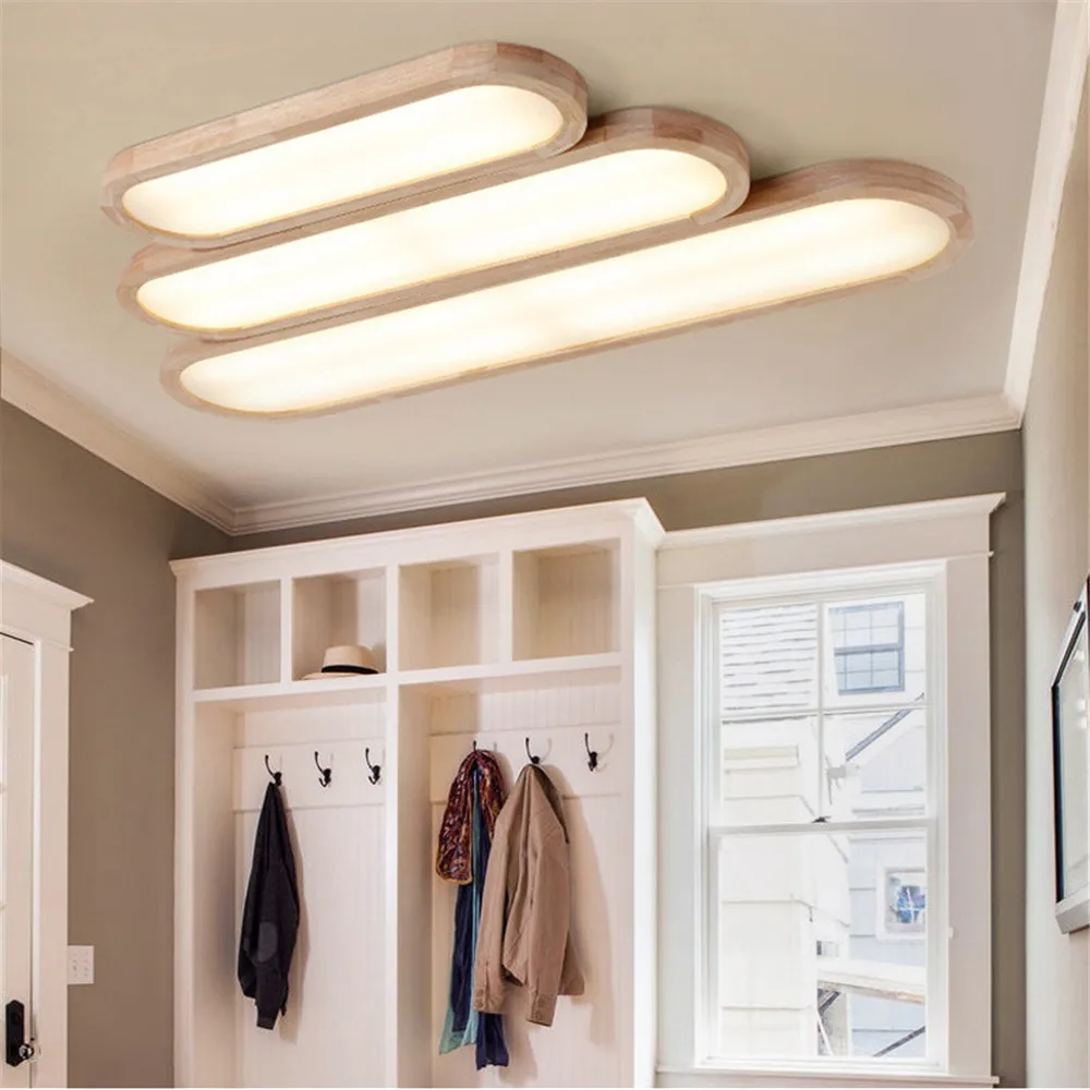 

Puzzle LED Ceiling Light Japanese Lamps for Bedroom Living Room Nordic Tatami Long Strip Shape Solid Wood Office LED Hanglamp