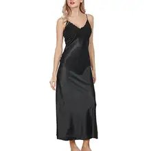 Новое поступление пикантные Для женщин шелковое платье без рукавов с v-образным вырезом, кружевное платье мини Ночная Рубашка летнее платье для сна Ночная рубашка Babydolls, одежда для сна