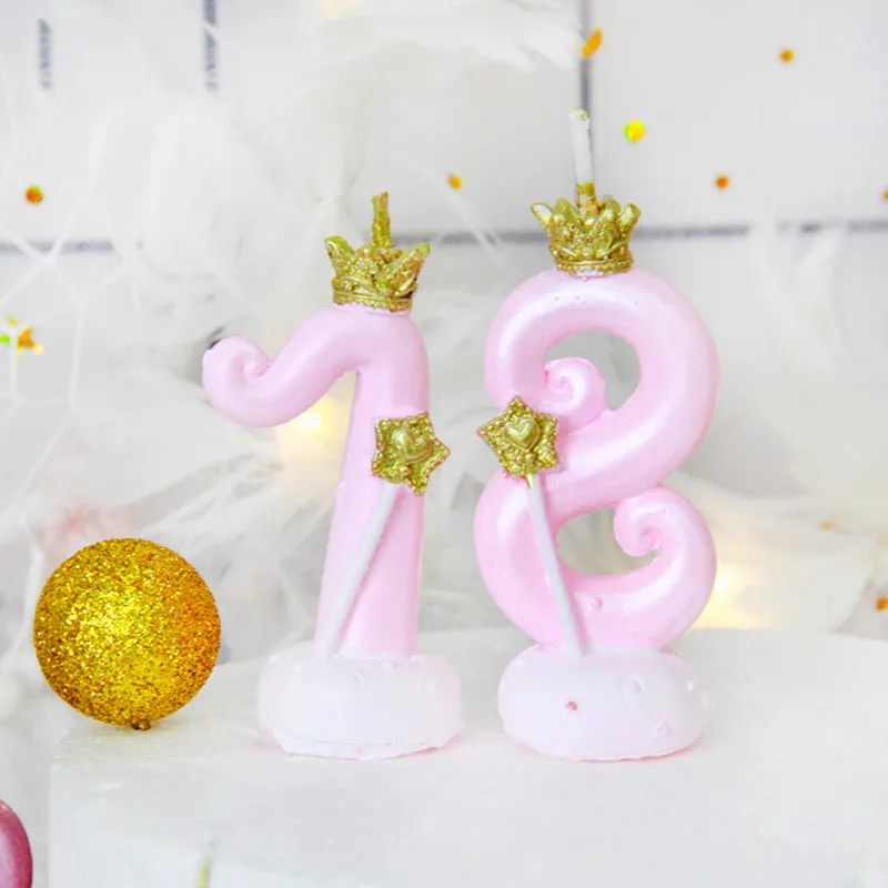 1 шт., розовые, синие свечи с короной и цифрами на день рождения, для детей 0-9 лет, для девочек и мальчиков, на день рождения, свечи для торта, украшения, украшения для торта