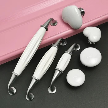 White Ceramic Handle European Dresser Pulls Drawer Pulls Knobs Kitchen Wardrobe Door Cabinet Handle Porcelain Furniture Hardware