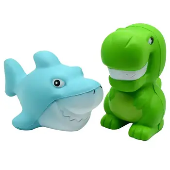 

2 Pcs Simulation Cartoon Dinosaur and Shark Shape Squeezing Toys PU Slow Rising Pleasant Soft Toy Photo Props Desktop Ornament