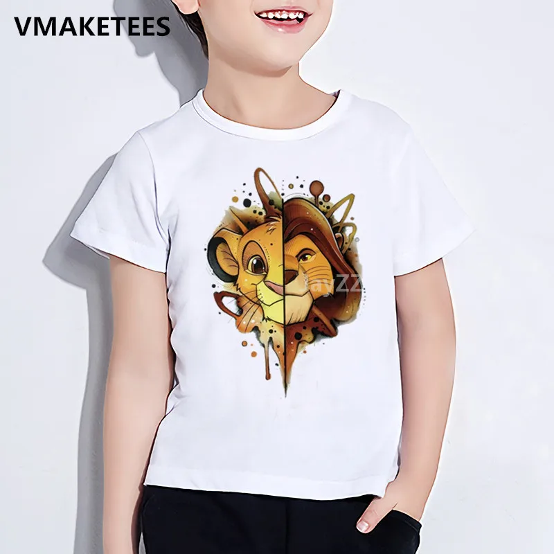 crianças bonito simba dos desenhos animados leão rei impressão camiseta crianças engraçado roupas meninas meninos verão branco bebê camisa