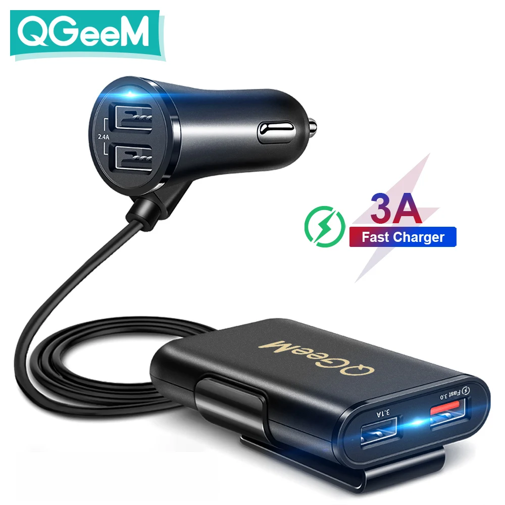 dual usb car charger QGEEM 4 USB QC 3.0 Car Charger Quick Charge 3.0 Phone Car Fast Front Back Charger Adapter Car Portable Charger Plug for iPhone 45 watt car charger Car Chargers