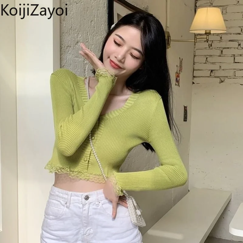 

Koijizayoi Women Sexy Solid Cardigan Thin Slim Korean Lady Chic Kardigan Spring Autumn Fashion Cropped Tops 2022 Women Clothing