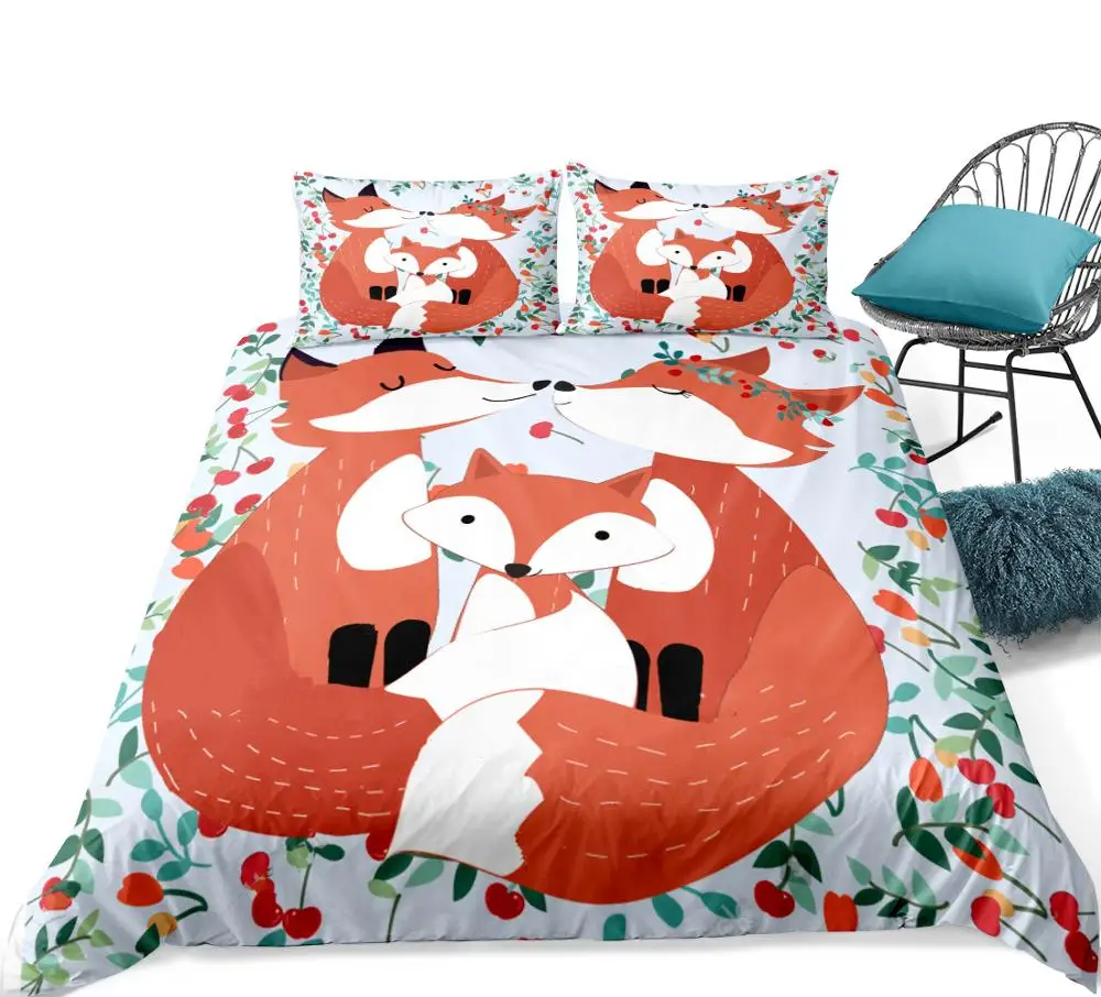 3D мультфильм лиса Семейный комплект постельного белья животные печати пододеяльник набор постельное белье с наволочкой набор домашнего текстиля