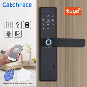 

Tuya Smart APP Fingerprint Door Lock Smart Card Digital Code Electronic Door Lock Home Security Mortise Lock With 13.56 Cards