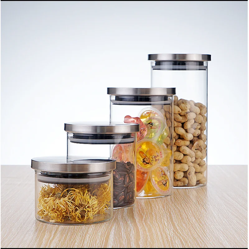 

Glass Sealed Grain Nut Tank Can Food Storage Bottle With Bamboo Cover Kitchen Sorting Storage Box Coffee Beans Spices Container