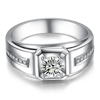 

1 Carat 18K White Gold Moissanite Diamond Luxury Ring Round Classic Men Wedding Party Engagement Anniversary Ring Men 1 CT VVS