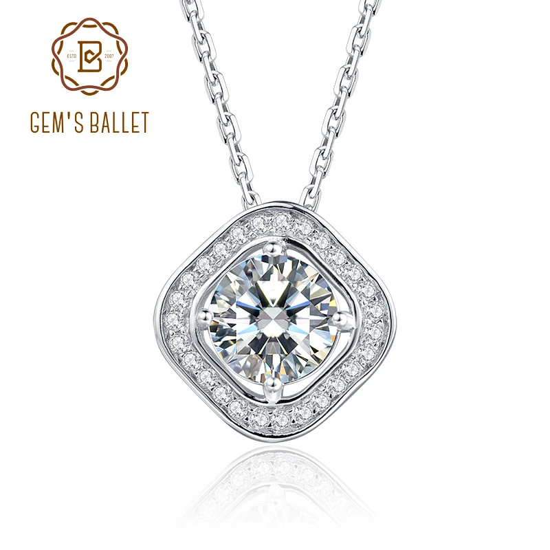 GEM'S BALLET 1.0ct D Color VVS1 Moissanite Diamond Pendant Necklace For Women 925 Sterling Silver Square Jewelry | Украшения и
