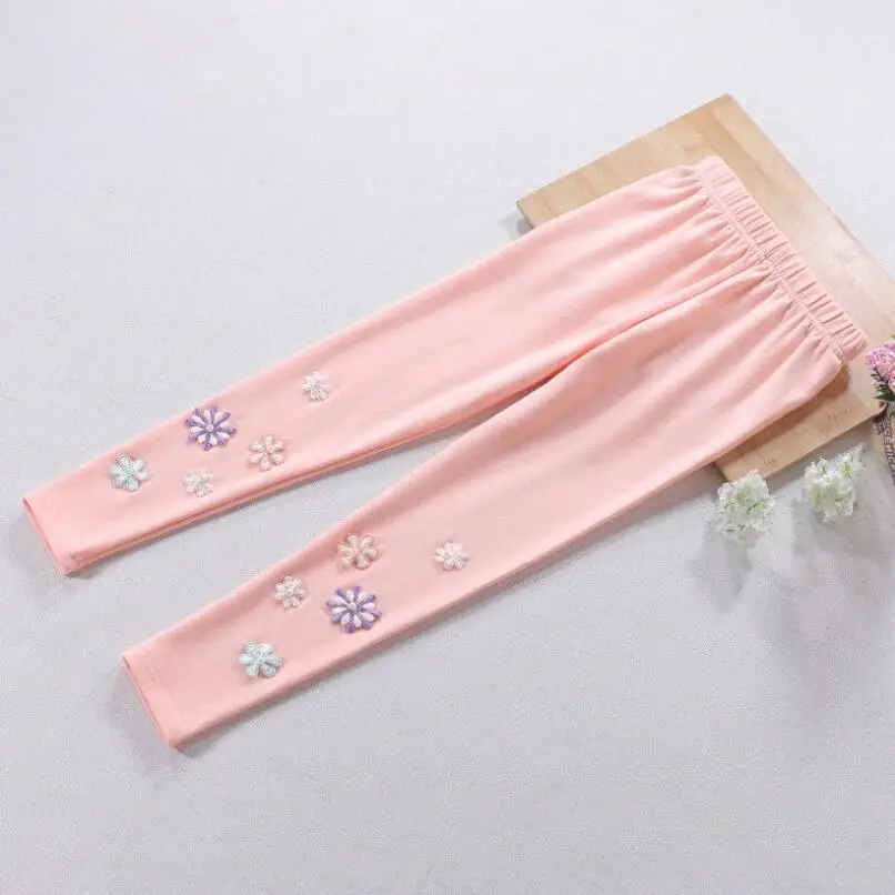 pink leggings Леггинсы для девочек-подростков на весну-осень-зиму детские узкие штаны из хлопка легинсы с цветами длинные детские штаны для девочек - Цвет: pink leggings