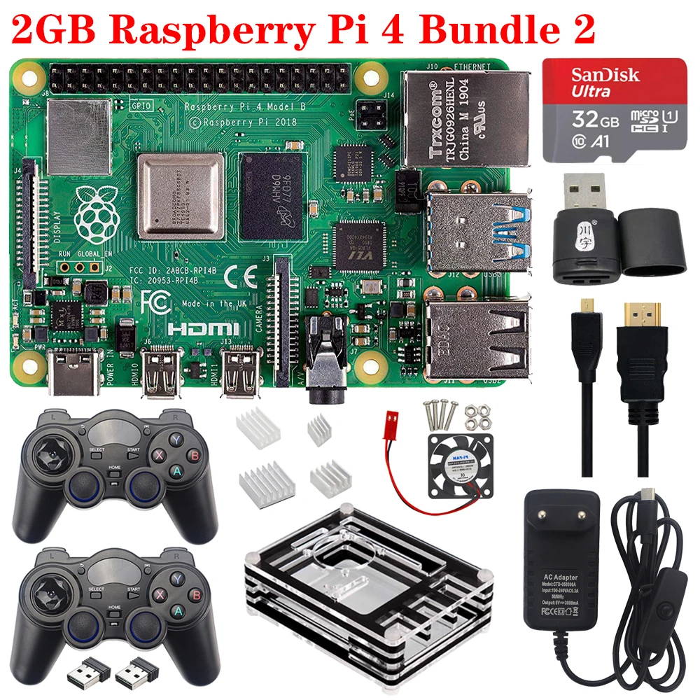 Официальный Raspberry Pi 4 Модель B ram 1 г 2 г 4 г 2,4 г и 5 г WiFi Bluetooth 5,0 с питанием чехол для Raspberry Pi 4 Модель B 4B - Комплект: Комплект 2