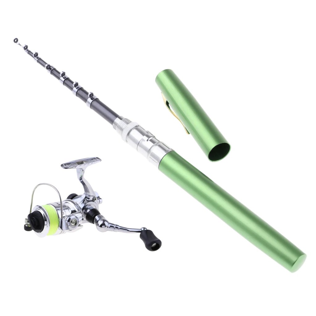 1.4M Pocket Collapsible Fishing Rod Reel Combo Mini Pen Fishing Pole Kit 7 Colors Pen Shape Folded Rod With Reel Wheel