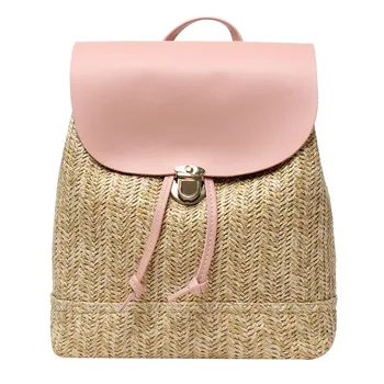 

Women's Mini Backpack Straw Bag Outdoor Hasp Woven School Bag Shoulder Backpack Girls Woven School Bag Knapsack Sac A Dos Femme