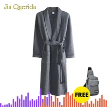 Мужское Кимоно размера плюс, зимний халат, теплый двухсторонний хлопок, ромбовидный узор, роскошная Домашняя одежда, Серый халат с длинным рукавом, Новинка
