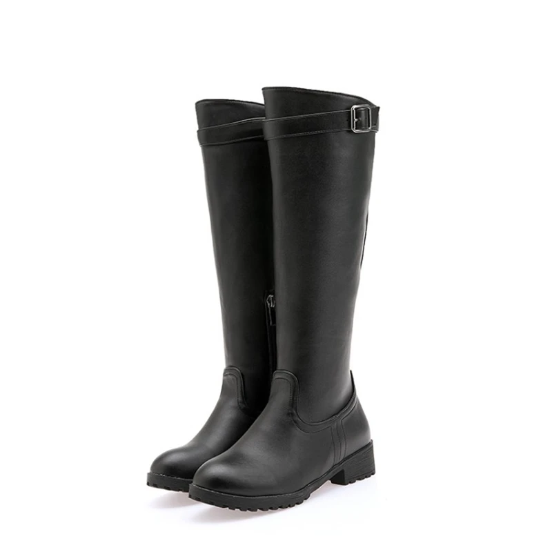 BLXQPYT/ г. Модные теплые осенне-зимние сапоги до колена на меху очень большого размера 33-50 Женская обувь до бедра на молнии ботинки на платформе H8-13 - Цвет: Черный
