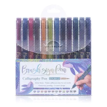 

12 Color Calligraphy Marker Brush Pen Large Regular Script Art Drawing Signature