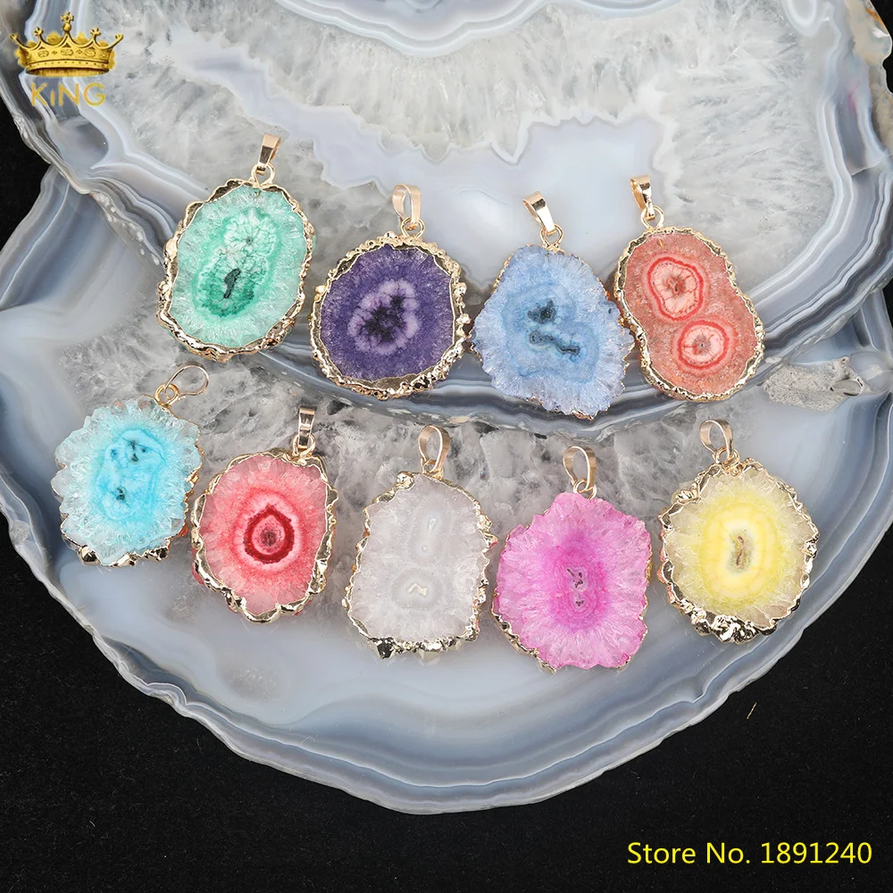 

5Pcs/Lot Natural Druzy Geode Agates Sun Flower Pendant For Women Necklace Making,Plated Gold Solar Flower Slab Beads Jewelry
