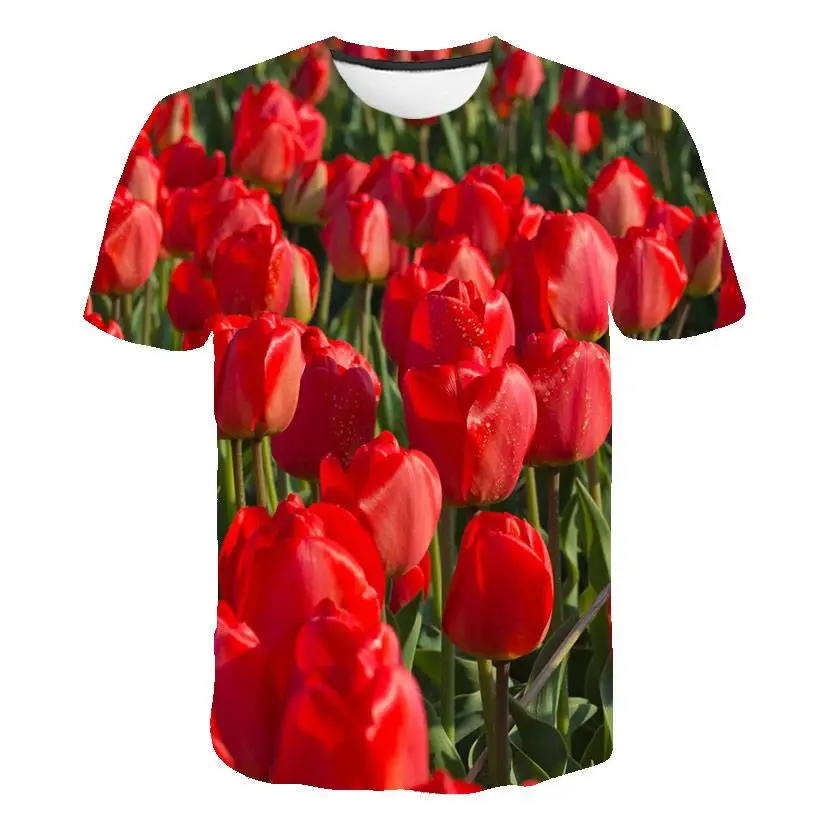 

2020! Men's Streetwear New Summer 3D Enjoy Pink Tulip Drain Casual T-shirt ST S-6XL