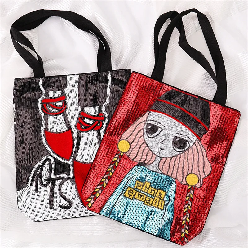 

Tote Grocery Bags Storage Travel Eco-Friendly Shopping Bags Foldable Reusable Mermaid Sequin Nylon Shoulder Bag Large Capacity