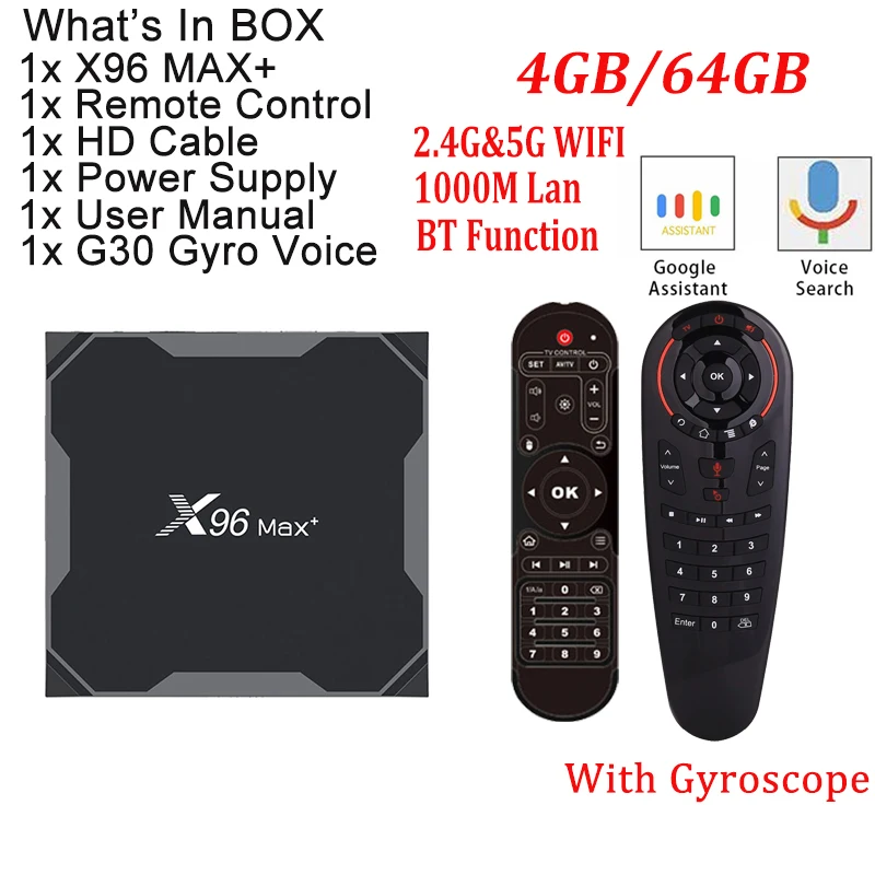 4G 64G With G30 X96 MAX PLUS TV Box Android 9.0 MAX 4GB 64GB Amlogic S905X3 Smart TV Box 4K TV Android Box 2.4G&5G Wifi BT4.0 H.265 X96 MAX - Цвет: 4G 64G With G30