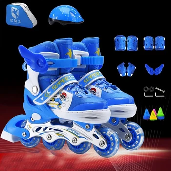 

New 2019 Inline Children Kids Teenagers Ice Skates Shoes Adjustable Washable Flash PU Wheels Patines Pink Blue