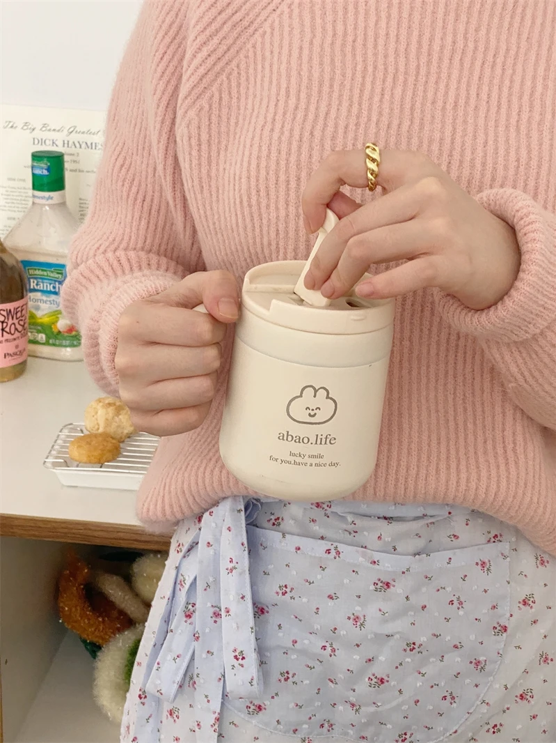 

Winter Cartoon Korean Style Cute Rabbit High Value with Handle Thermos Mug Office Stainless Steel Mug Coffee Milk Cup