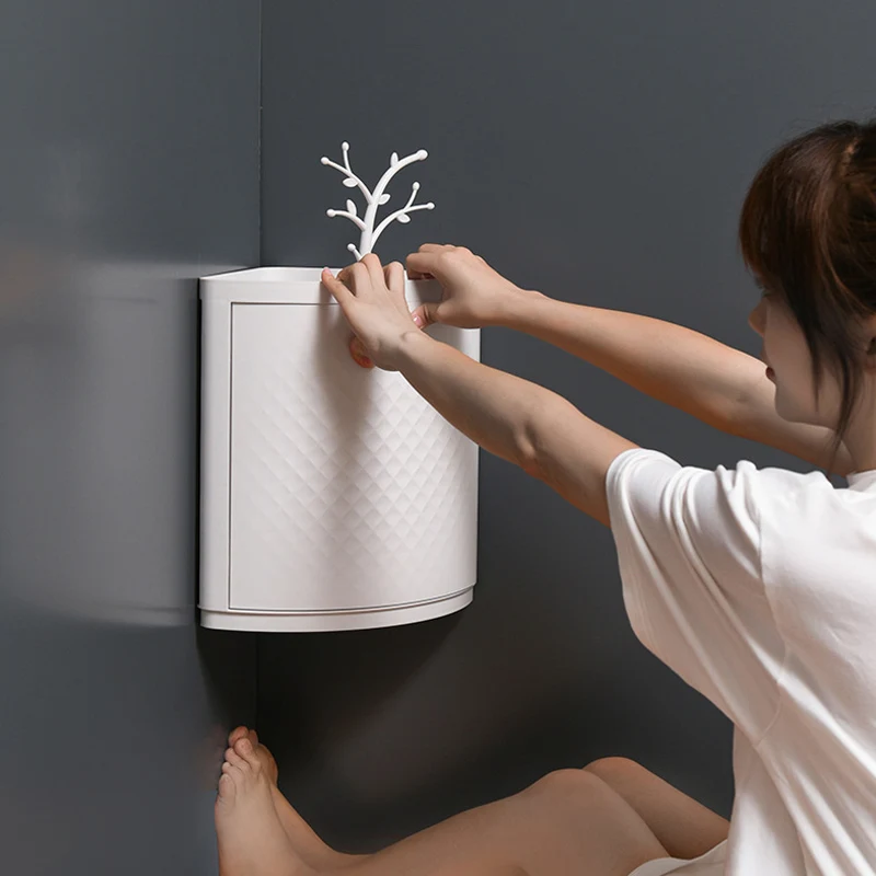 

Multi-function Storage Rack 360 Degree Rotating Triangular Shelf for Bathroom Corner FAS6