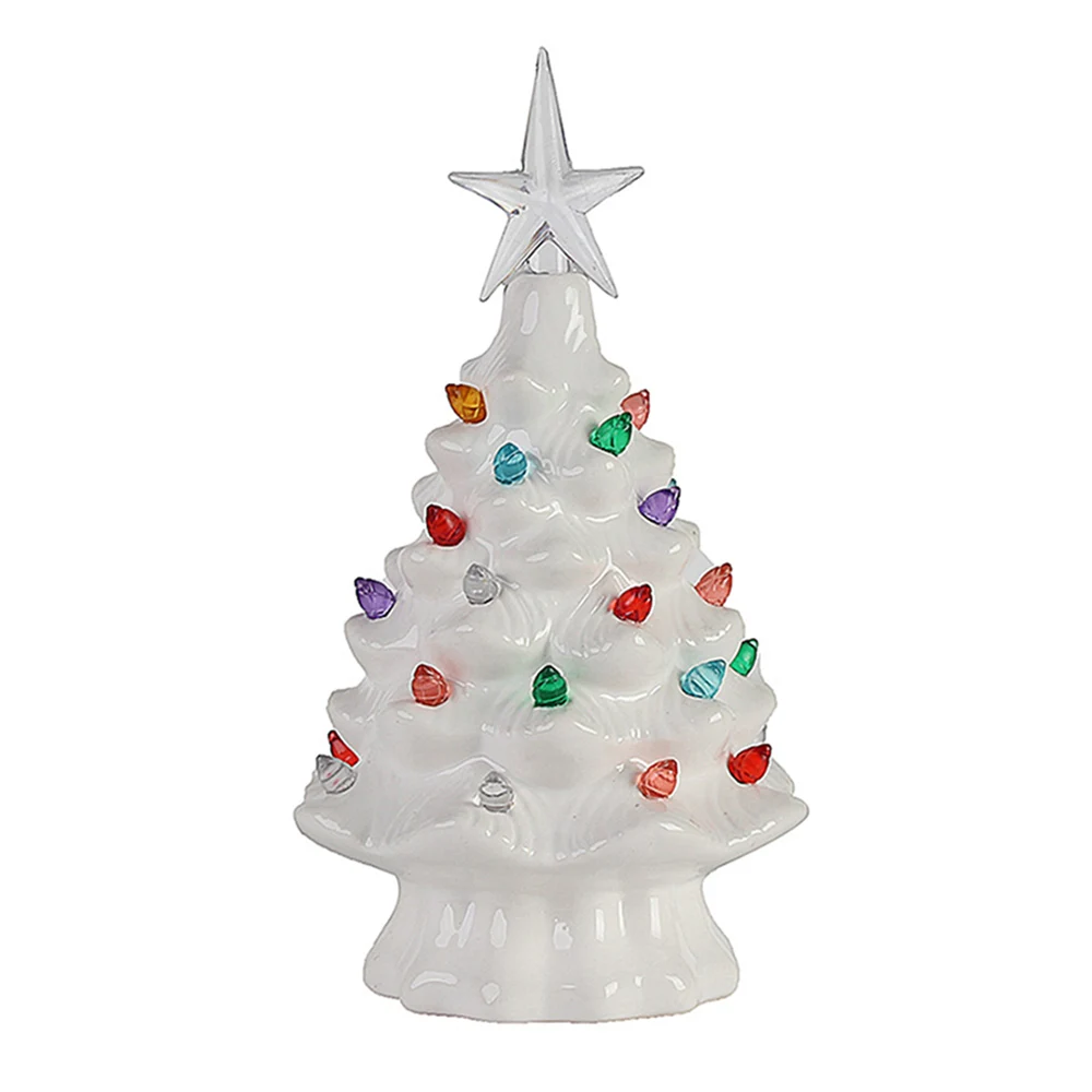 

Christmas Tree Miniature Decoration Ornaments with Light Ceramic Xmas Tree Tabletop Decor Festival Party DIY Crafts Gift