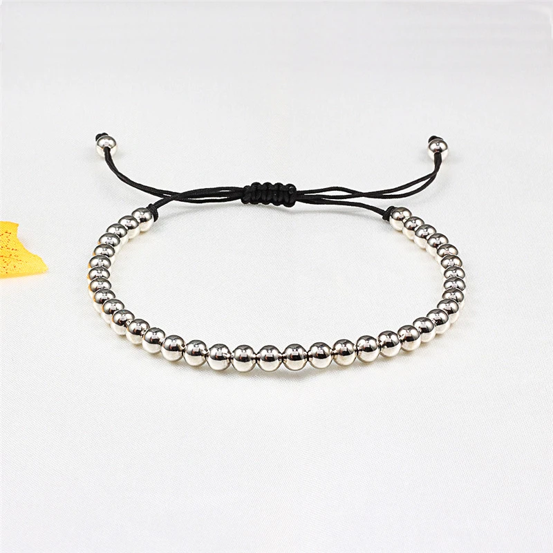 Fashion Men Bracelet Hematite Gold Silver Color Beads Charm Handmade Weave Adjustable Bracelets Bangle Accessories Women Jewelry